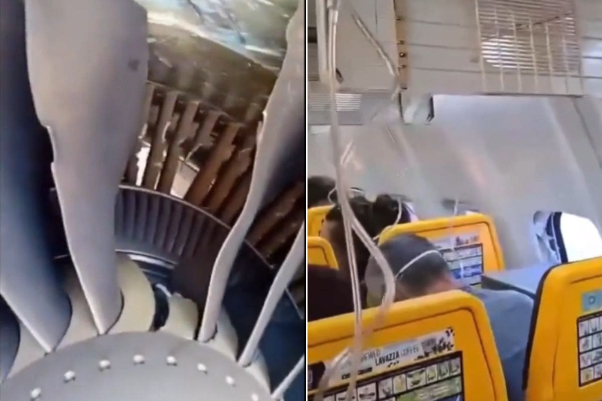 El pasajero estuvo a punto de ser succionado tras romperse una ventanilla. // Foto: capturas de video de X @aviationbrk @RapidReport2025
