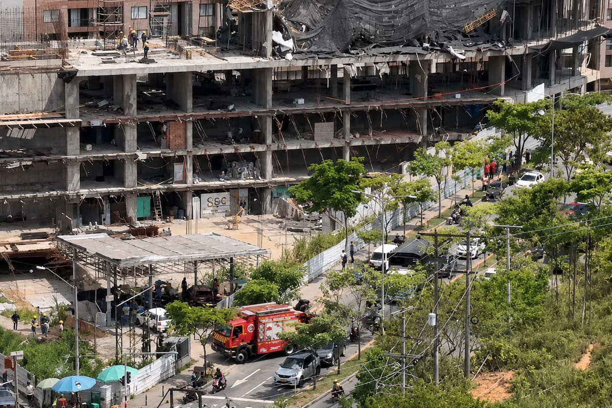 Emergencia en construcción de Floridablanca tras desplome de estructura: reportan heridos