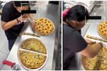 Video: Empleada de pizzería fue grabada haciendo un curioso corte que sorprendió en redes
