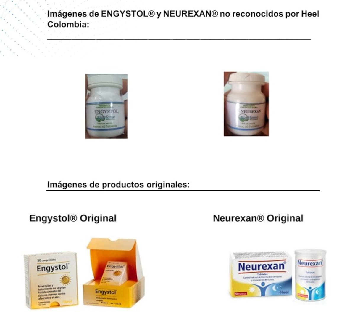 Engystol y Neurexan: cómo reconocer las presentaciones oficiales tras alerta de Heel Colombia