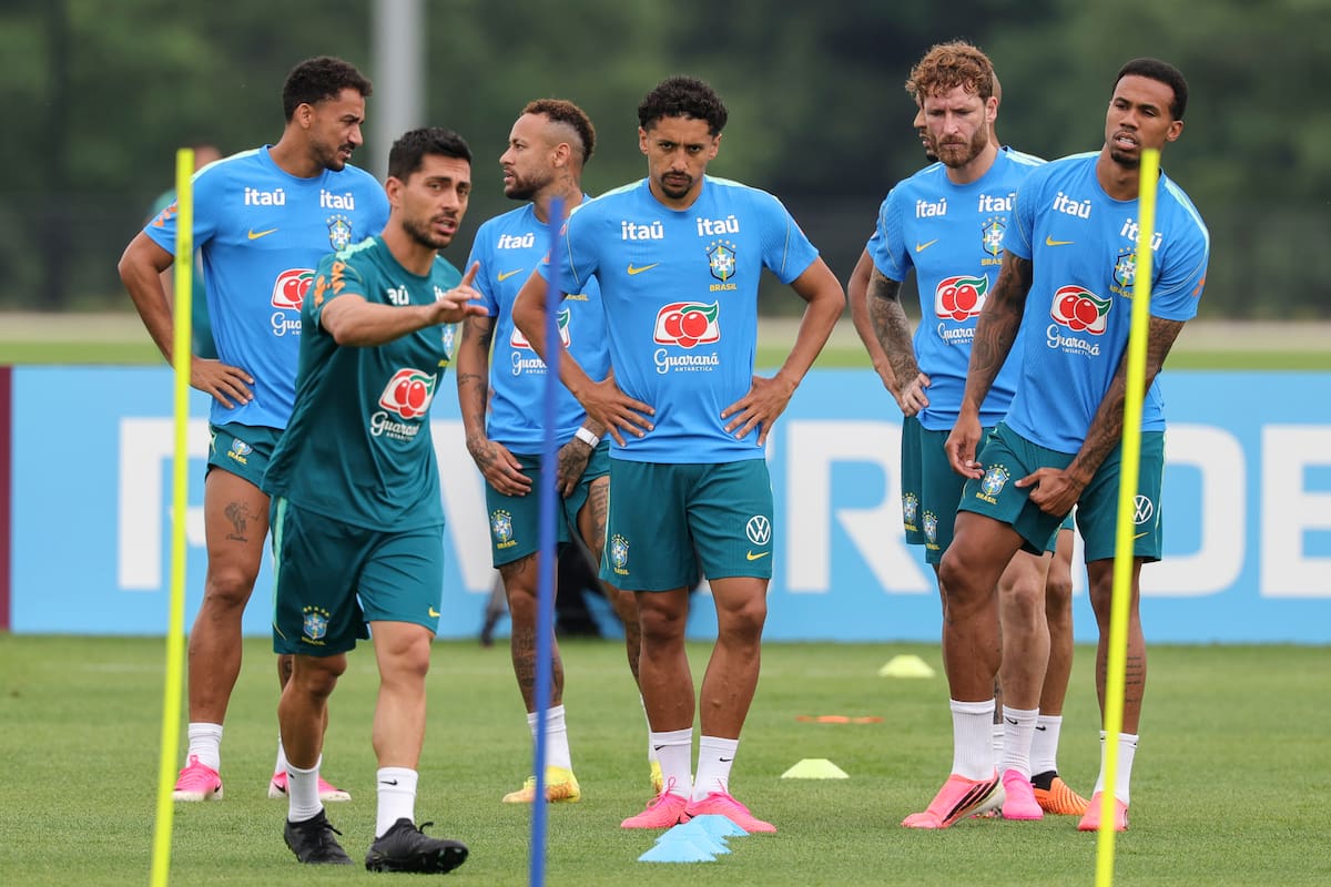 MORRISTOWN (ESTADOS UNIDOS), 27/06/2026.- Los jugadores brasileros durante un entrenamiento este sábado, en el centro de entrenamiento Columbia Park, en Morristown, New Jersey (EEUU). EFE/ SEBASTIÃO MOREIRA