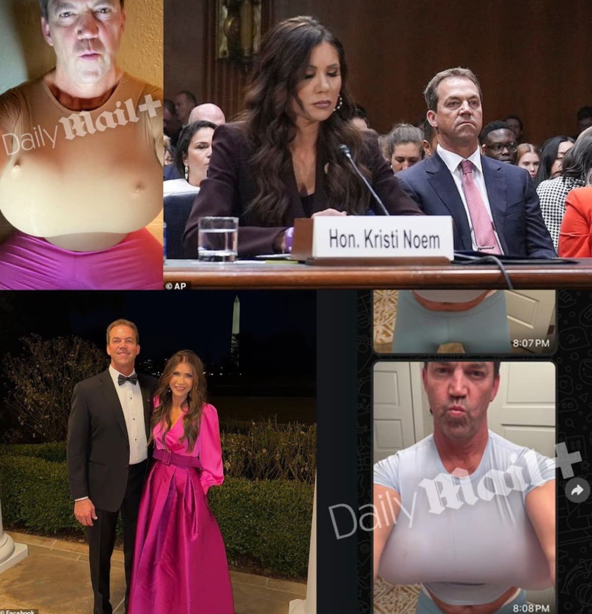 Escándalo en el gobierno de Donald Trump por la doble vida del marido de Kristi Noem. El Daily Mail filtró fotos de su esposo haciendo crossdressing bajo el seudónimo "Samantha".