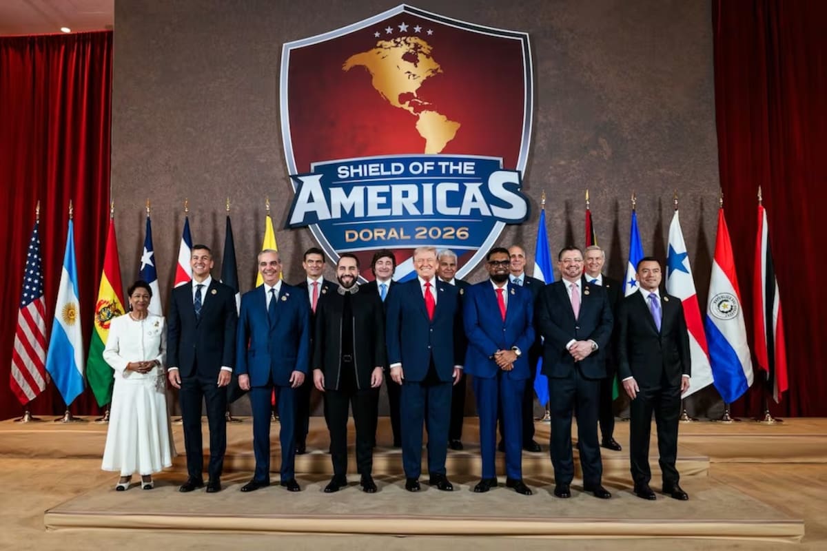 En la cumbre Escudo de las Américas que se realizó en Miami, Florida este 7 de marzo de 2026, a la que asistieron doce mandatarios de Latinoamérica y Donald Trump, presidente de Estados Unidos, el anfitrión. Foto: Tomada de la página de X de The White House. Foto: Cortesia
