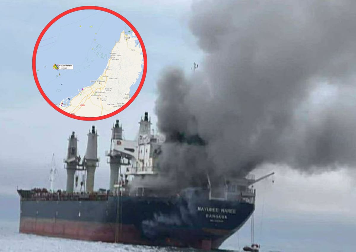 Tres barcos han sido alcanzados en las últimas horas por proyectiles cerca del estrecho de Ormuz y en la propia vía, clave para el transporte energético. //EFE - Armada Real de Tailandia.