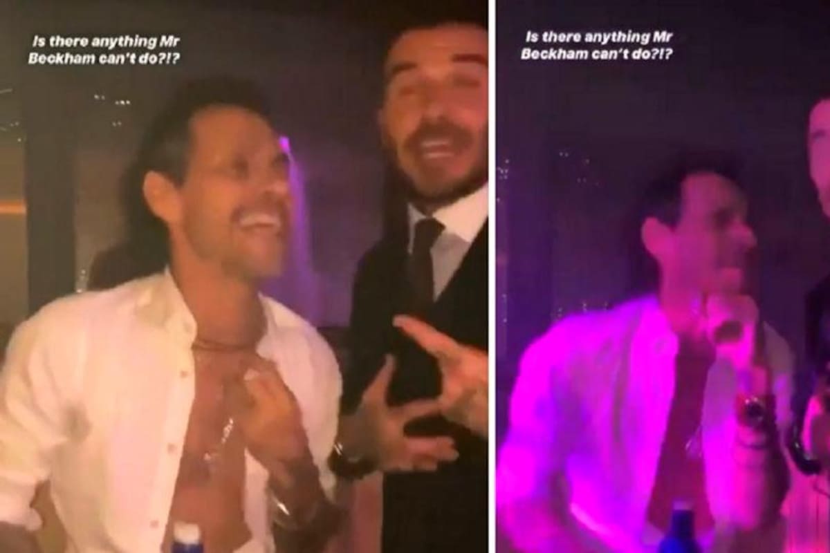 Una tarea difícil tuvo David Beckham al intentar tener la misma energía que Marc Anthony en la fiesta de la boda del salsero. Captura de video / VANGUARDIA