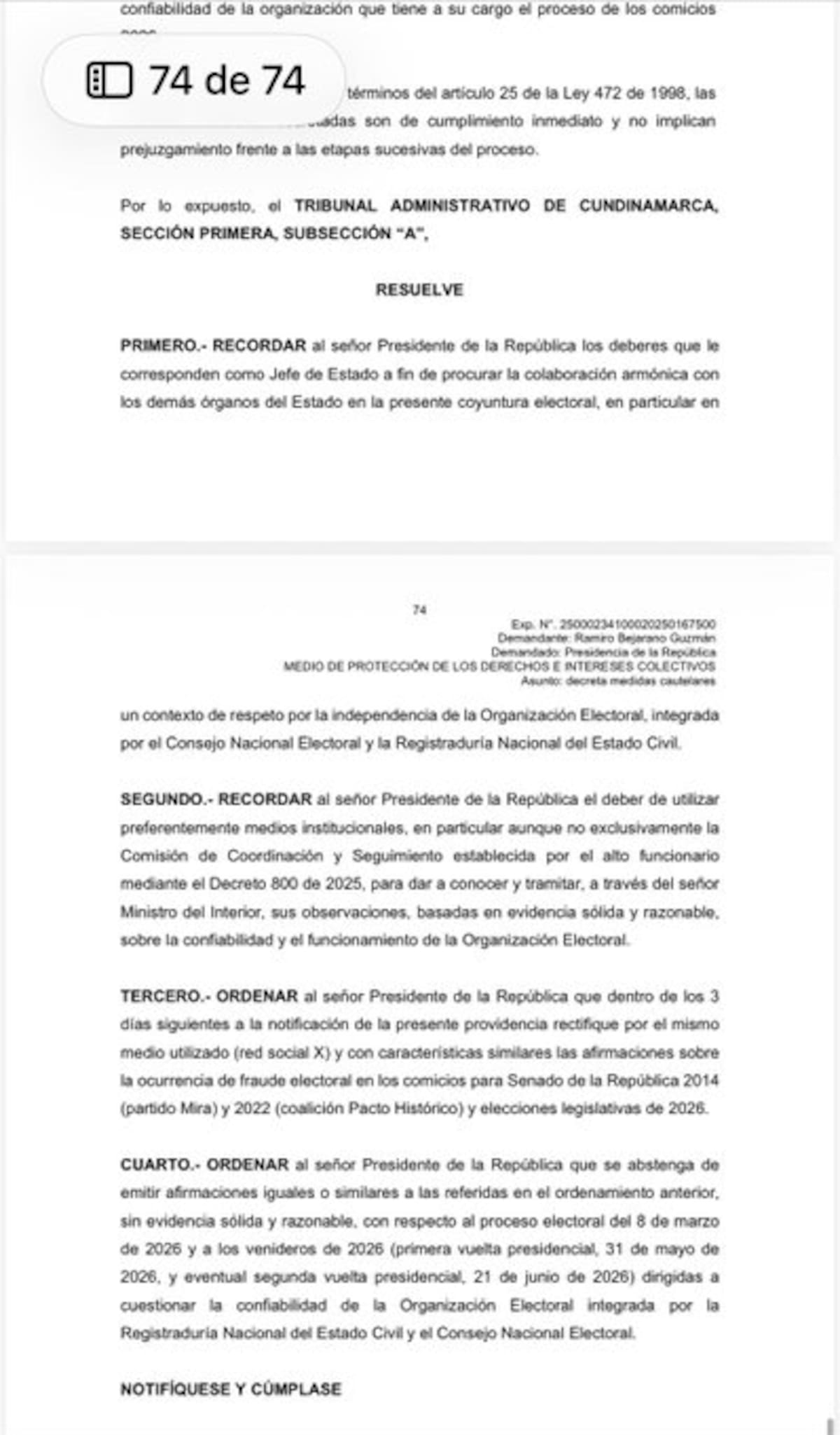 Fallo del Tribunal Administrativo de Cundinamarca.