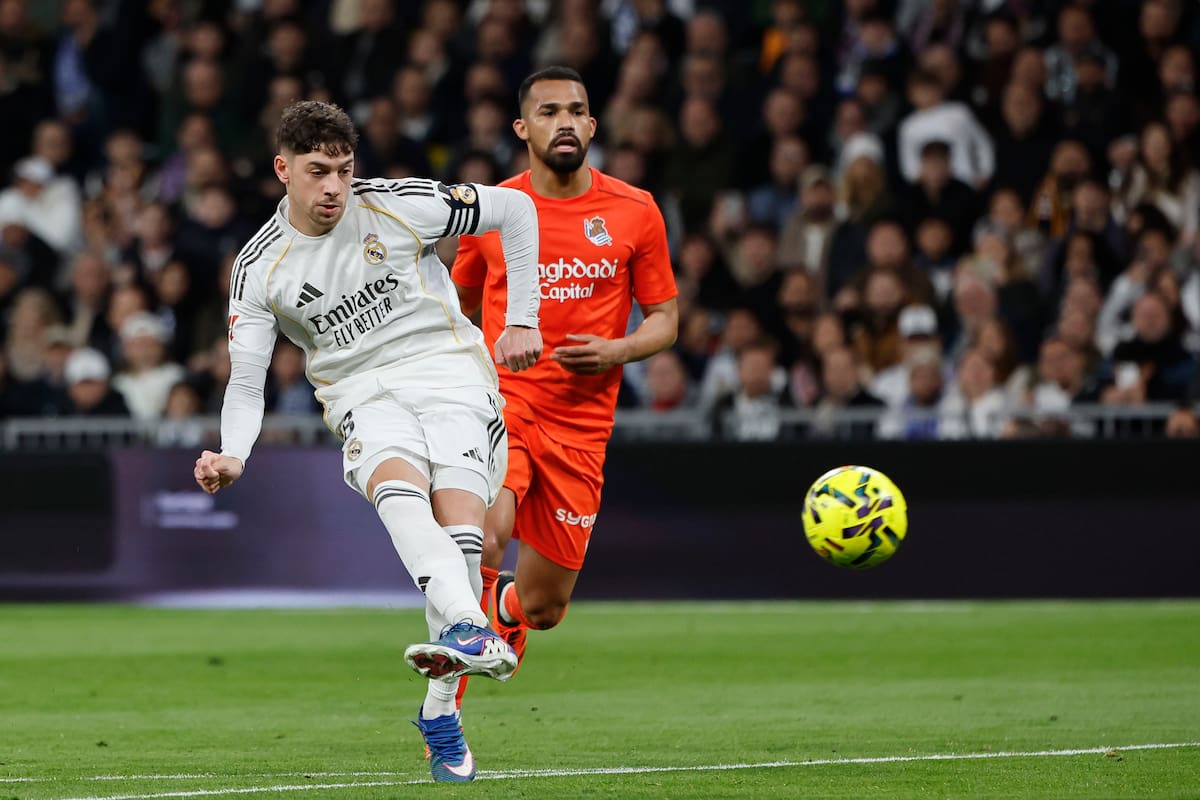Federico Valverde marcó un golazo en la victoria de Real Madrid sobre Real Sociedad por LaLiga. //Foto, EFE: Sergio Pérez