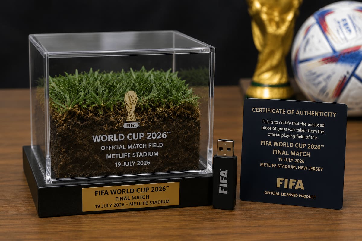 La FIFA venderá fragmentos del césped utilizado en la final del Mundial 2026 como un exclusivo artículo oficial de colección. /FOTO: IA