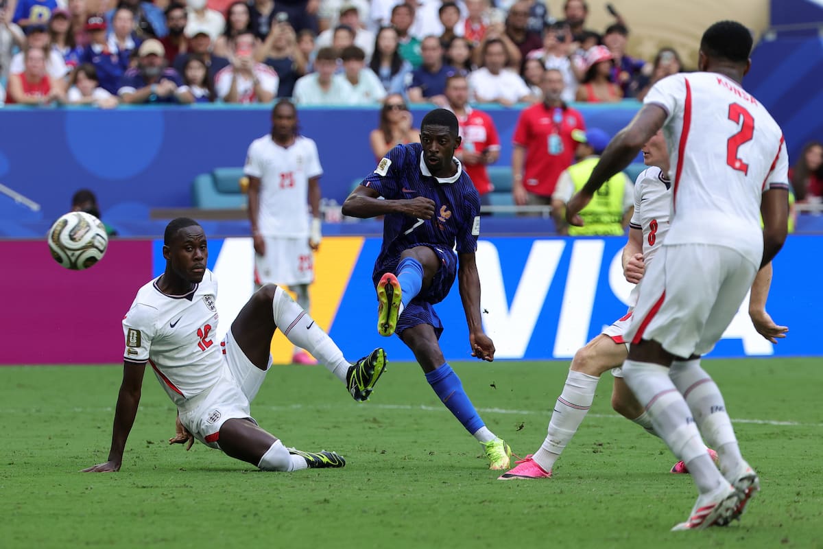 MIAMI (United States), 19/07/2026.- Ousmane Dembele of France (C) scores the 4-5 goal during the FIFA World Cup 2026 3rd place playoff match France against England, in Miami, Florida, USA, 18 July 2026. (Francia) EFE/EPA/CRISTOBAL HERRERA-ULASHKEVICH