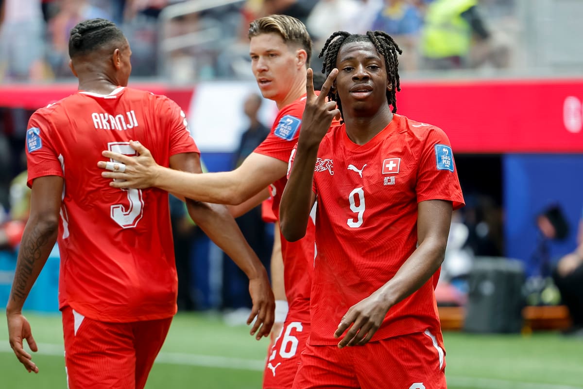 LOS ANGELES (United States), 18/06/2026.- Switzerland's Johan Manzambi celebrates after scoring a goal during the FIFA World Cup 2026 group stage match Switzerland against Bosnia and Herzegovina, in Los Angeles, USA, 18 June 2026. (Bosnia-Herzegovina, Suiza) EFE/EPA/PETER KLAUNZER EDITORIAL USE ONLY