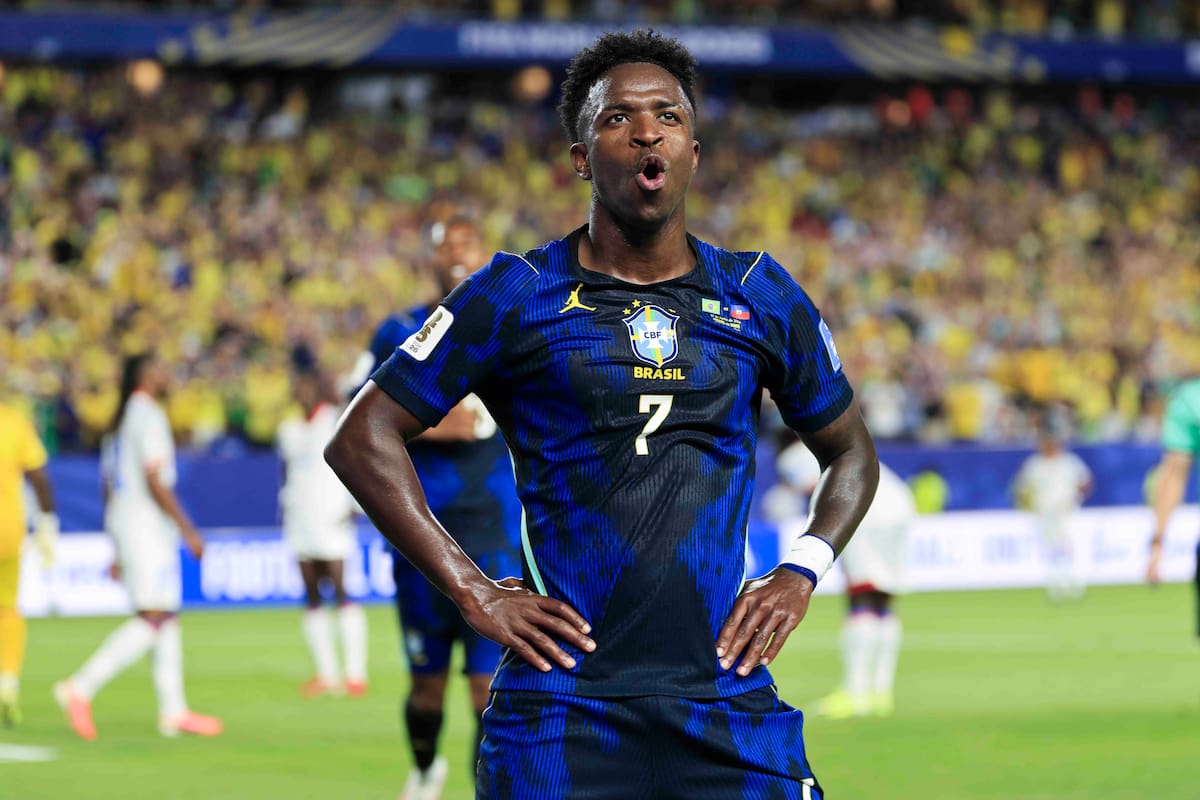 PHILADELPHIA (United States), 19/06/2026.- Brazil forward Vinicius Junior celebrates scoring a goal with teammates during the FIFA World Cup 2026 group stage match between Haiti and Brazil, Philadelphia, USA, 19 June 2026. (Brasil, Filadelfia) EFE/EPA/SHAWN THEW