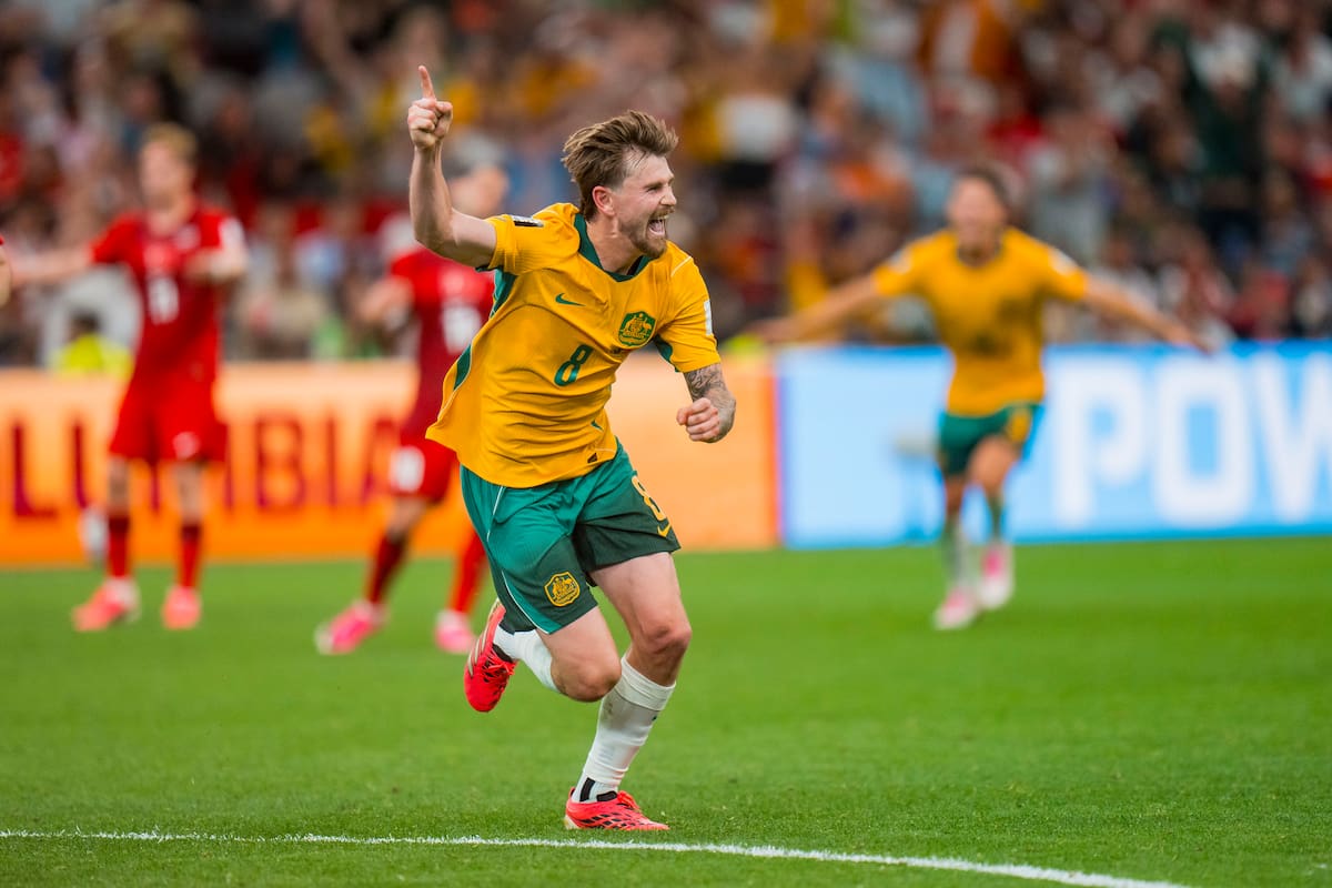 VANCOUVER (Canada), 14/06/2026.- Connor Metcalfe of Australia celebrates his goal in the second half during the FIFA World Cup 2026 group stage match Australia against Turkey, in Vancouver, Canada, 13 June 2026. (Turquía) EFE/EPA/BOB FRID