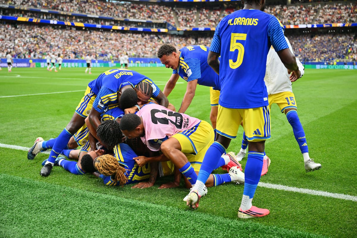 HOUSTON (United States), 14/06/2026.- Players of Curacao celebrate after scoring the 1-1 during the FIFA World Cup 2026 group stage match Germany against Curacao, in Houston, USA, 14 June 2026. (Alemania) EFE/EPA/SAM WASSON