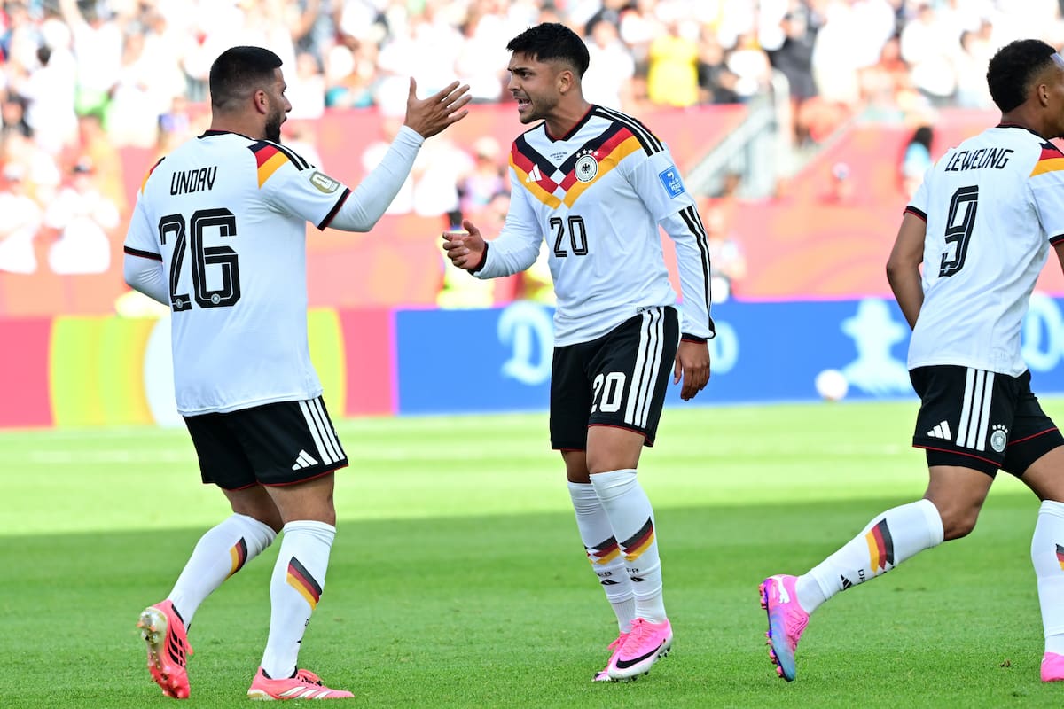 TORONTO (United States), 20/06/2026.- Deniz Undav of Germany (L) celebrates with his teamamtes after scoring the 1-1 goal during the FIFA World Cup 2026 group stage match Germany against Ivory Coast, in Toronto, Canada, 20 June 2026. (Costa de Marfil, Alemania) EFE/EPA/EDUARDO LIMA
