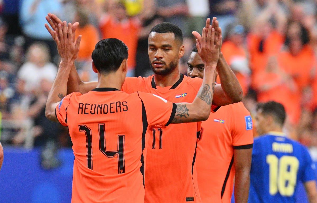 HOUSTON (United States), 20/06/2026.- Cody Gakbo of Netherlands celebrates after scoring the 4-0 goal during the FIFA World Cup 2026 group stage match Netherlands against Sweden, in Houston, USA, 20 June 2026. (Países Bajos; Holanda, Suecia) EFE/EPA/SAM WASSON