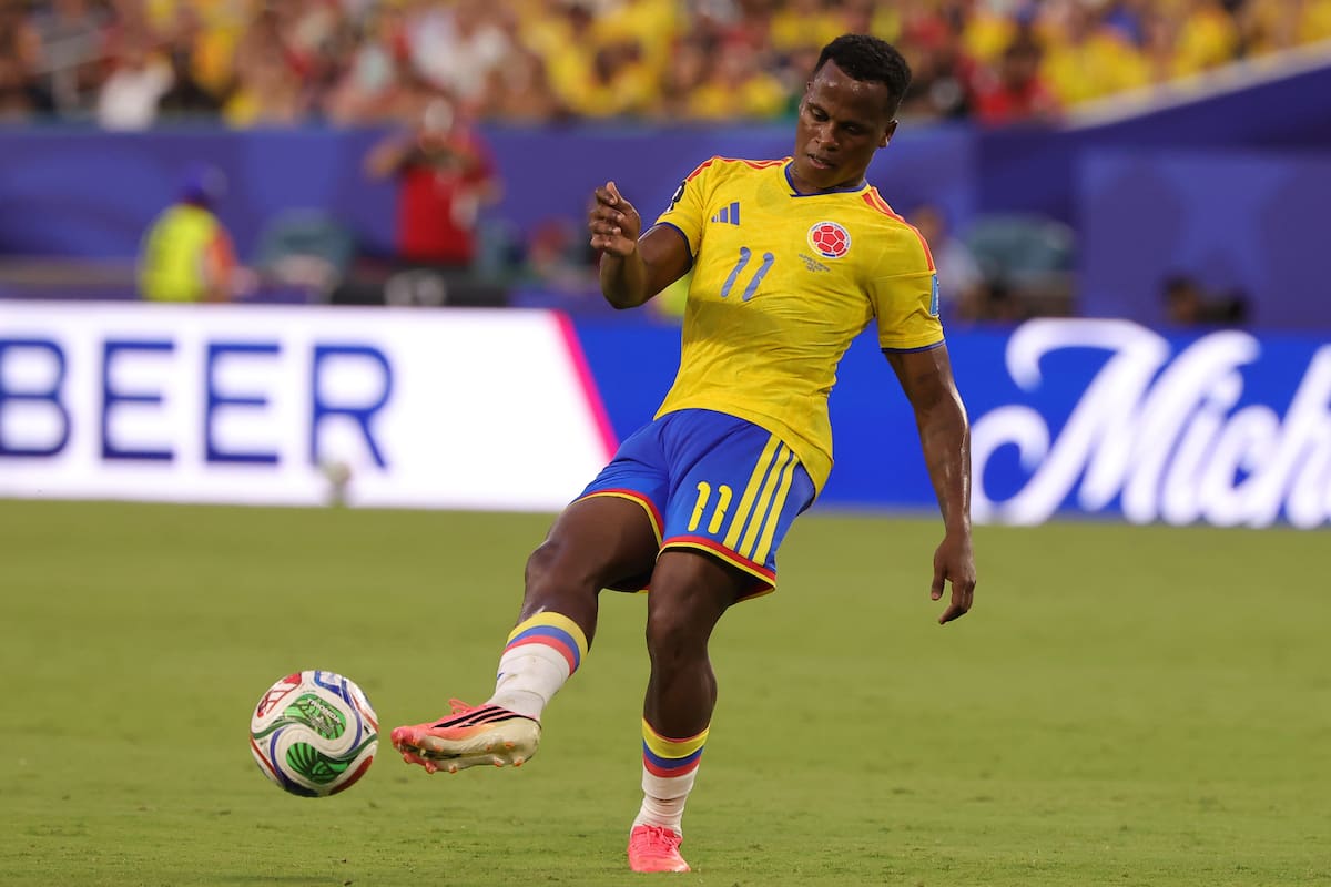 MIAMI (United States), 27/06/2026.- Jhon Arias of Colombia in action during the FIFA World Cup 2026 group stage match Colombia against Portugal, in Miami, Florida, USA, 27 June 2026. EFE/EPA/CRISTOBAL HERRERA-ULASHKEVICH