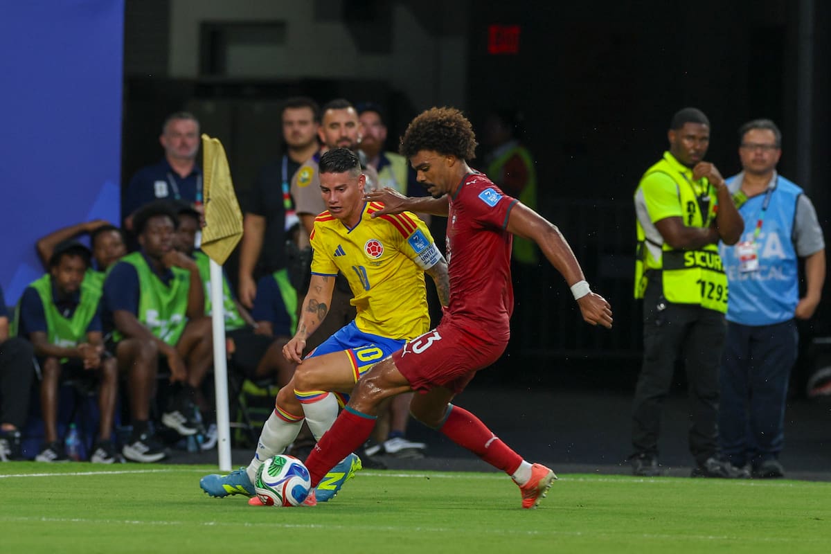 Miami (United States), 27/06/2026.- James Rodriguez (L) of Colombia in action against Renato Veiga (R) of Portugal during the FIFA World Cup 2026 group stage match Colombia against Portugal, in Miami, Florida, USA, 27 June 2026. EFE/EPA/MIGUEL A. LOPES