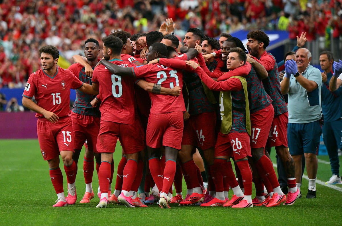 HOUSTON (United States), 23/06/2026.- Portugal's players celebrate the 1-0 during the FIFA World Cup 2026 group stage match Portugal against Uzbekistan, in Houston, USA, 23 June 2026. EFE/EPA/SAM WASSON