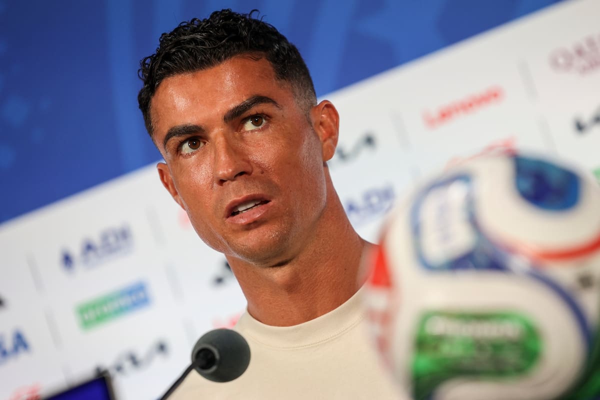 DALLAS (United States), 05/07/2026.- Portugal's national soccer player Cristiano Ronaldo attends a press conference at Dallas Stadium for the FIFA World Cup 2026, Dallas, Texas, USA, 05 July 2026. (Mundial de Fútbol) EFE/EPA/MIGUEL A. LOPES