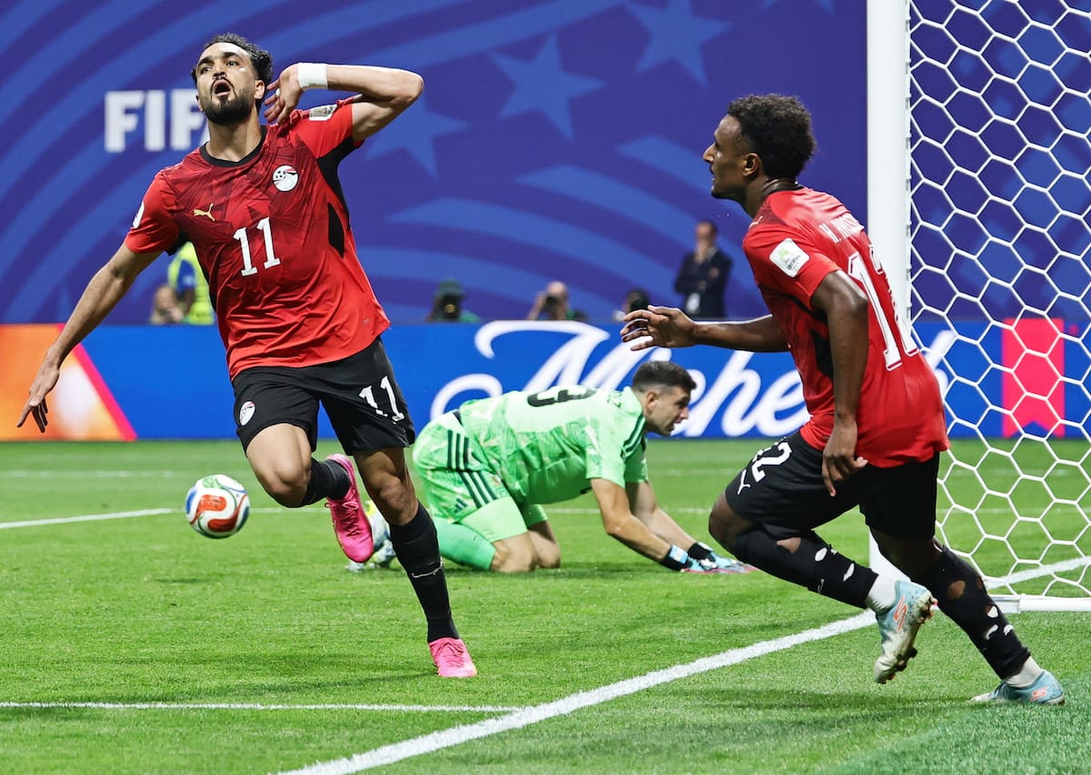 ATLANTA (United States), 07/07/2026.- Mostafa Ziko of Egypt (L) scores the 0-2 goal during the FIFA World Cup 2026 Round of 16 match Argentina against Egypt, in Atlanta, USA, 07 July 2026. (Egipto) EFE/EPA/RONALD WITTEK