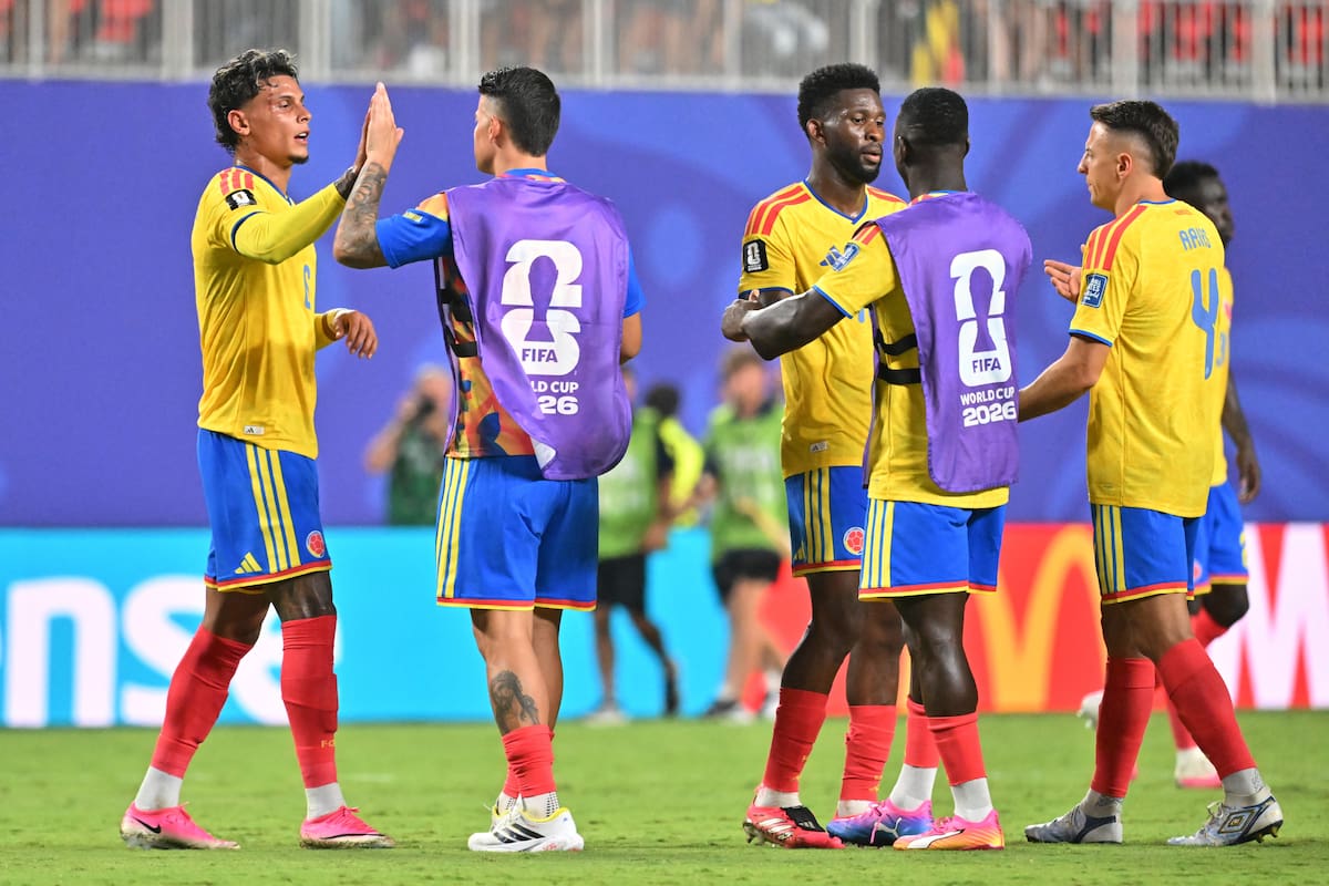 KANSAS CITY (United States), 04/07/2026.- Players of Colombia celebrate winning the FIFA World Cup 2026 Round of 32 match Colombia against Ghana, in Kansas City, Missouri, USA, 03 July 2026. EFE/EPA/AMY KONTRAS