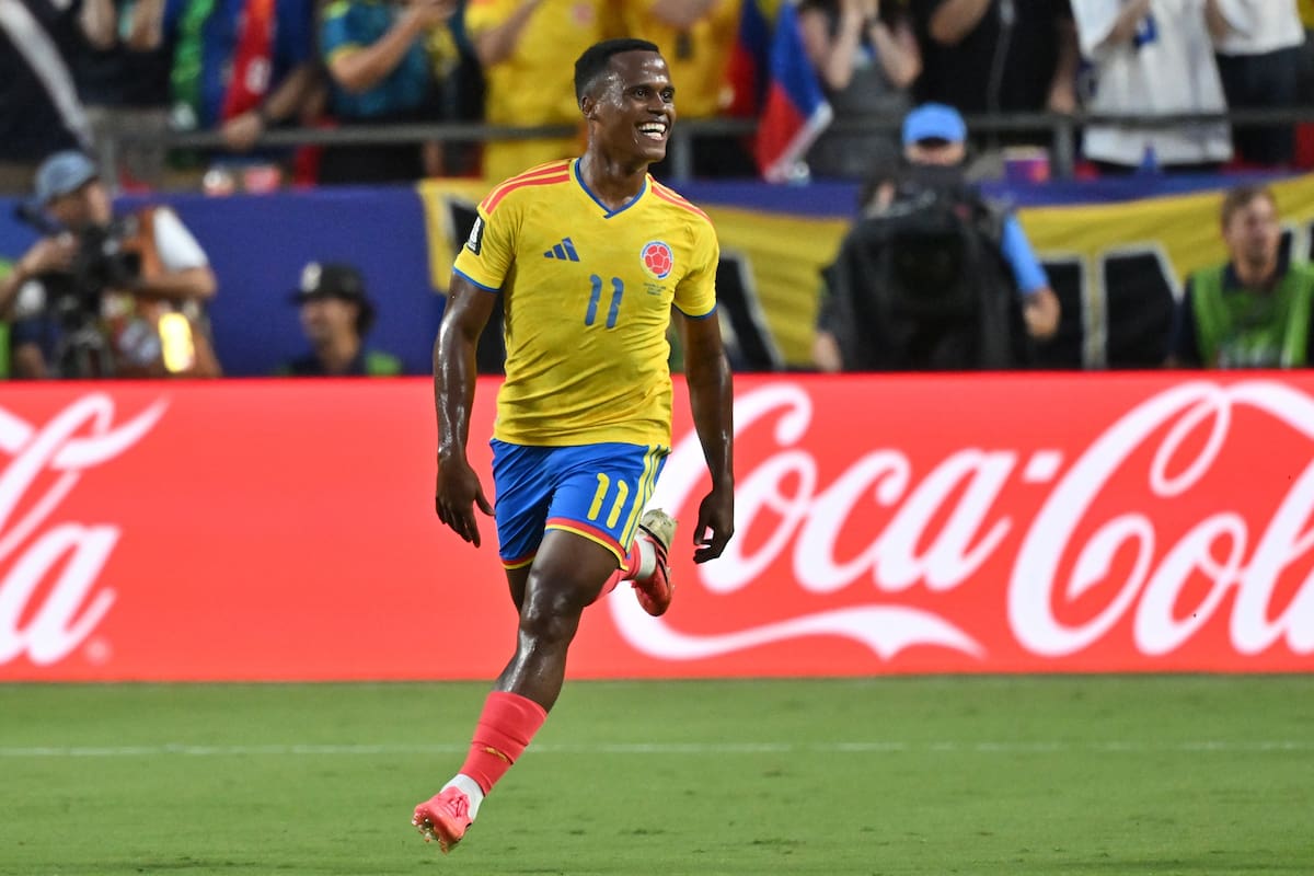 KANSAS CITY (United States), 03/07/2026.- Jhon Arias of Colombia celebrates scoring the 1-0 goal during the FIFA World Cup 2026 Round of 32 match Colombia against Ghana, in Kansas City, Missouri, USA, 03 July 2026. EFE/EPA/AMY KONTRAS