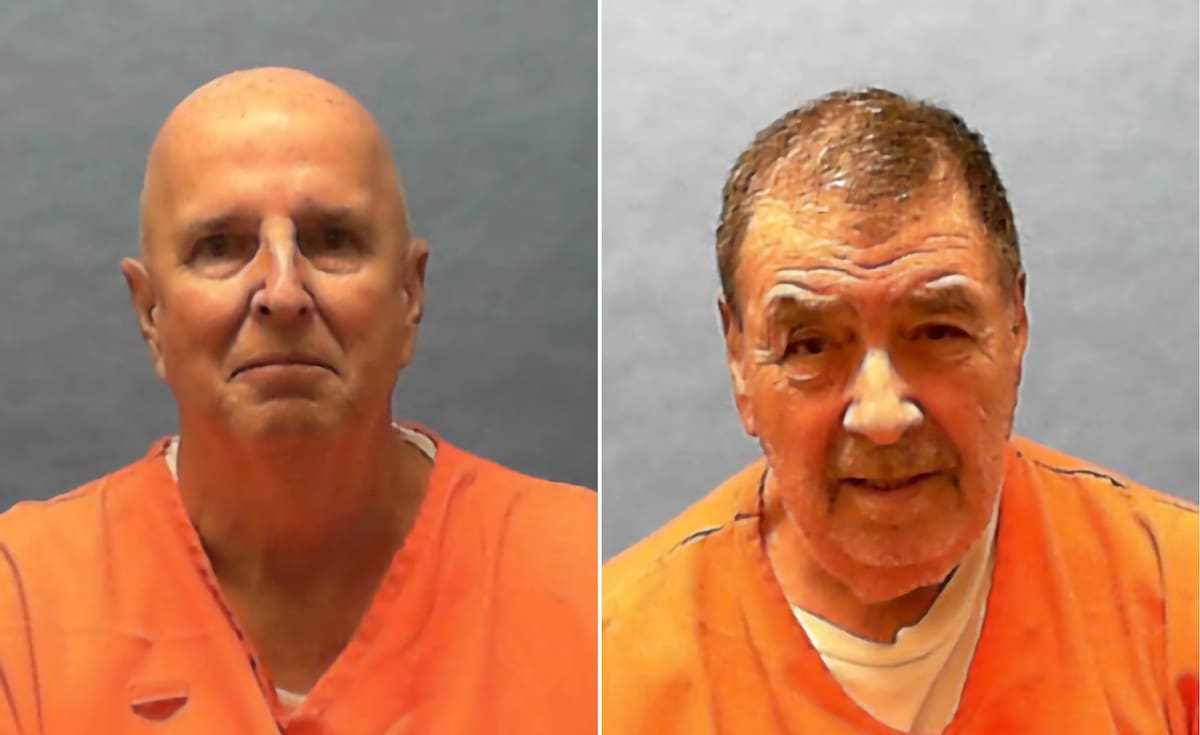 Combo de fotografías de expediente carcelario cedidas donde aparecen los reos James Duckett (i), de 68 años, y Dominick Occhicone (d), de 80, quienes recibirán la pena máxima este martes en la Prisión Estatal de Florida, en Raiford (EE.UU.). EFE/Correcciones de Florida