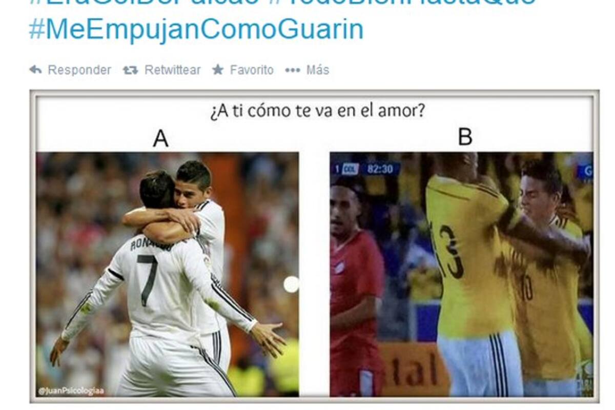 Vea los 'memes' más originales tras empujón de James a Guarín (Foto: Tomado de Facebook y Twitter )