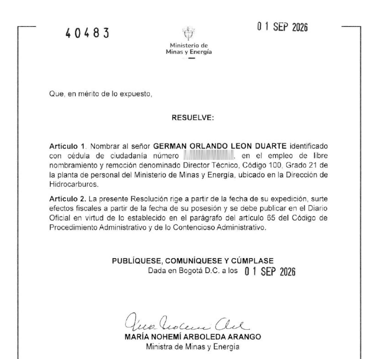 Germán Orlando León Duarte, el santandereano que asume la Dirección de Hidrocarburos en Gobierno De La Espriella | Captura de pantalla