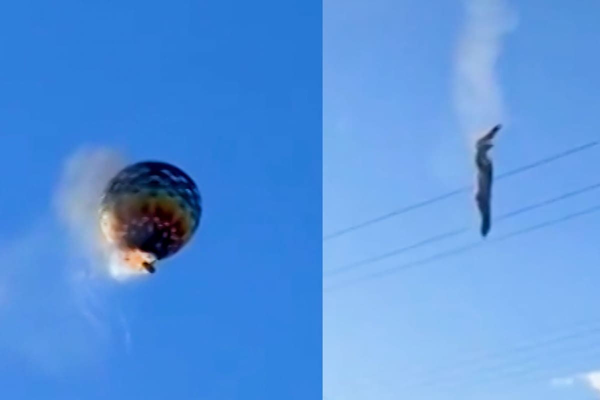 Las imágenes captan el momento en que el globo empieza a arder y el cesto cae al suelo con los pasajeros son impactantes.