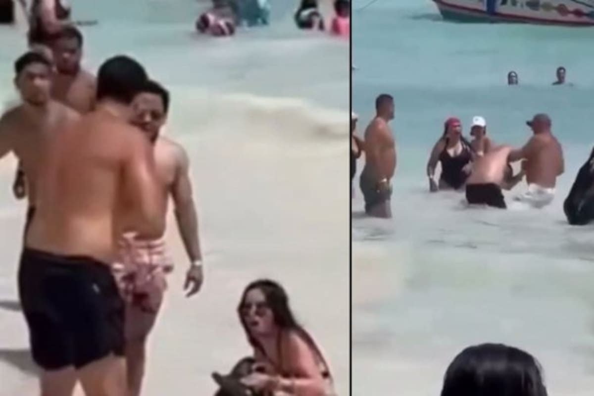 Varios hombres en Isla Saona, en República Dominicana, propinan golpiza a sujeto que agredió a su pareja ante la mirada de cientos de bañistas.