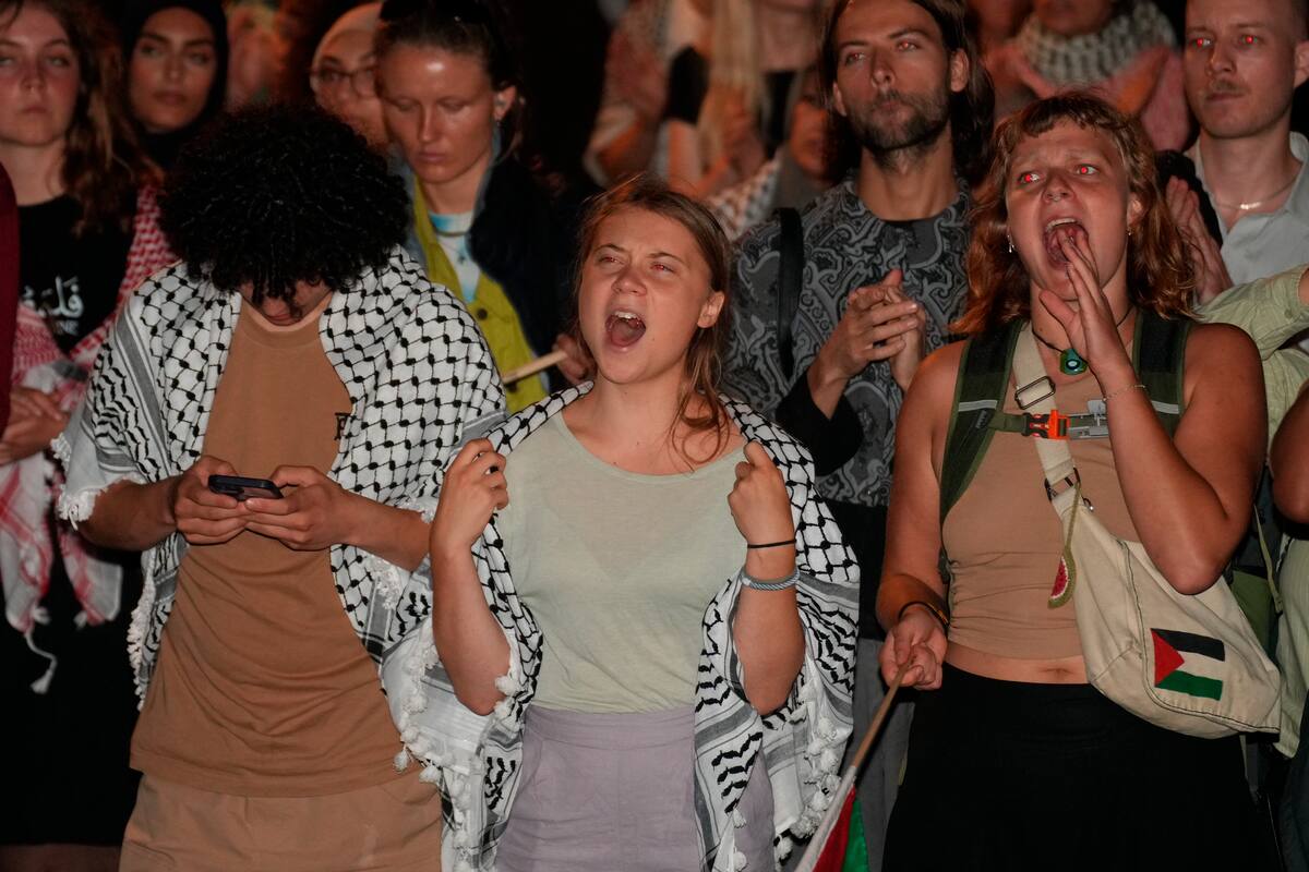 La activista Greta Thunberg participa en una protesta propalestina en Dinamarca. EFE /