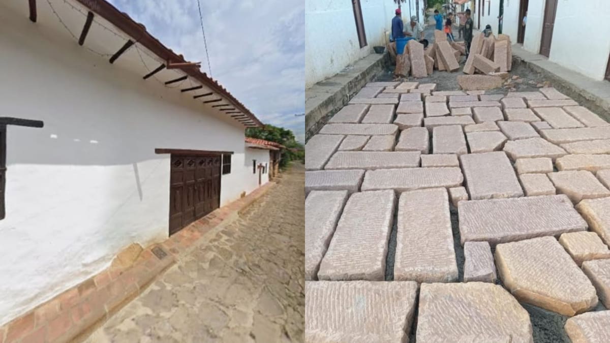 Antes y después del empedrado de Guane intervenido por las obras.