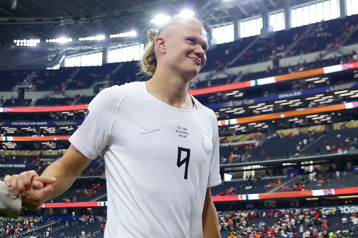 Erling Haaland, de Noruega celebra al finalizar un partido de eliminatoria del Mundial de la FIFA 2026 contra Costa de Marfil en el estadio AT&Ten Arlington, Texas (EE.UU.)./// EFE/Carlos Ramírez