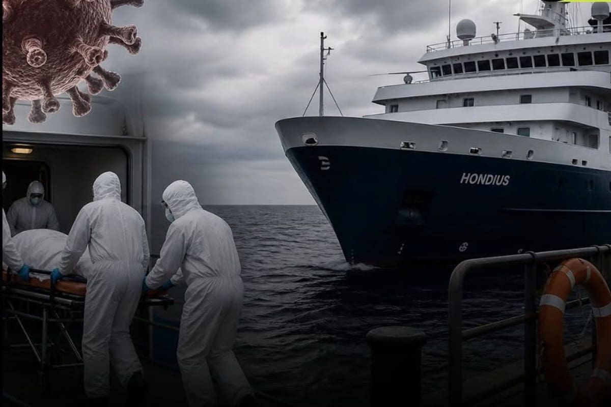 Técnicos de descontaminación evalúan los sistemas de ventilación del crucero MV Hondius en Róterdam bajo estrictas medidas de bioseguridad para evitar la inhalación de partículas virales.