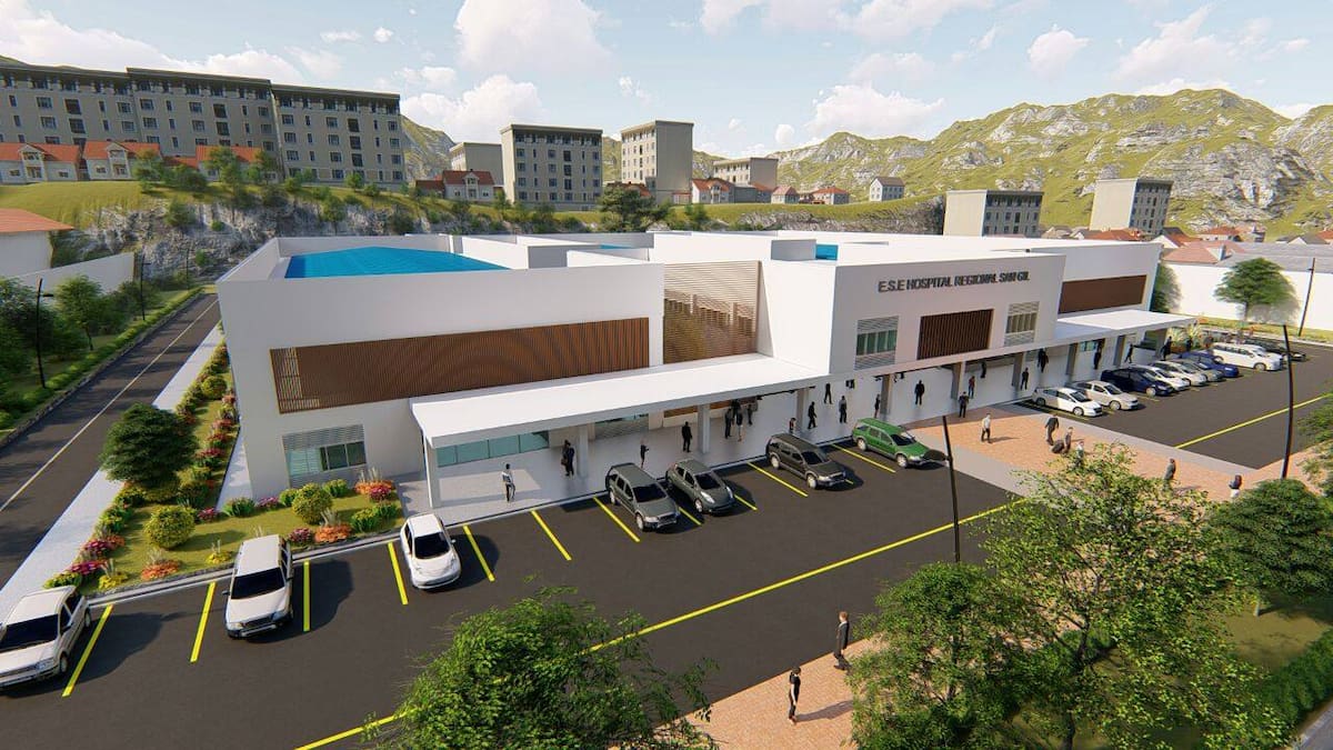 Así debería verse la nueva infraestructura del Hospital Regional de San Gil una vez sea concluida con sus obras civiles.