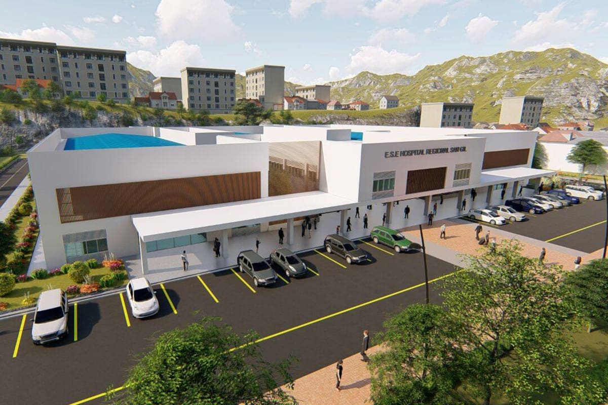 Así debería verse la nueva infraestructura del Hospital Regional de San Gil una vez sea concluida con sus obras civiles.