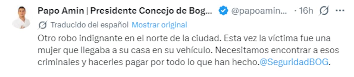 Publicación del concejal Humberto "Papo" Amín en su cuenta de X