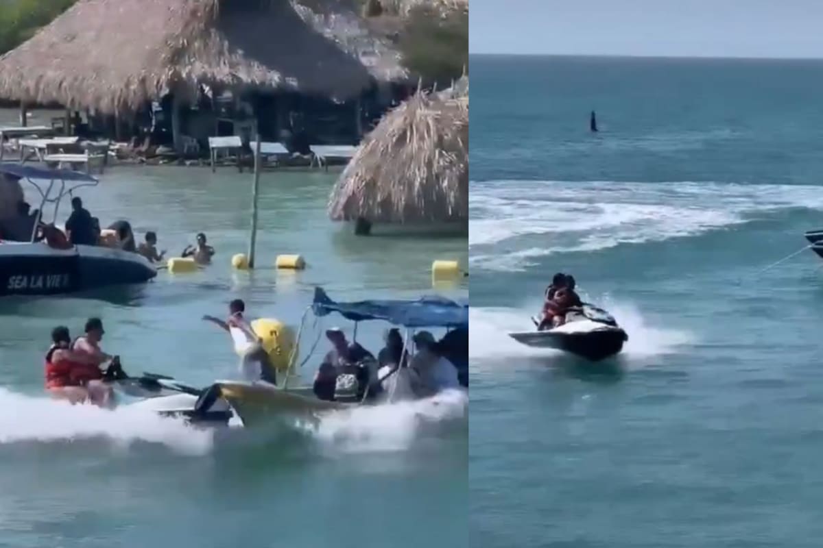 El choque entre una moto acuática y una lancha ocurrió en el sector turístico de Cholón, Cartagena. El momento quedó registrado en video y es materia de investigación por parte de la Capitanía de Puerto. Captura de video // Videos de X.