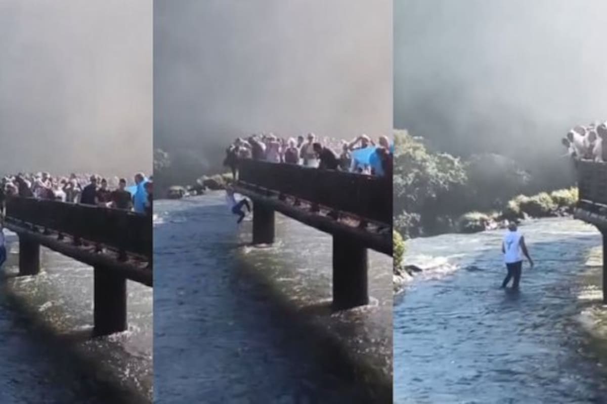 Un turista brasileño protagonizó un insólito y peligroso episodio en las Cataratas del Iguazú, lado brasileño: cruzó las barreras de seguridad y se arrojó al agua para recuperar su teléfono.