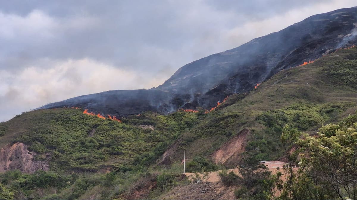Unidades de Bomberos y Defensa Civil de Ocaña trabajan en el control y extinción del incendio forestal en el municipio de Abrego. Foto: X @SNGRDColombia