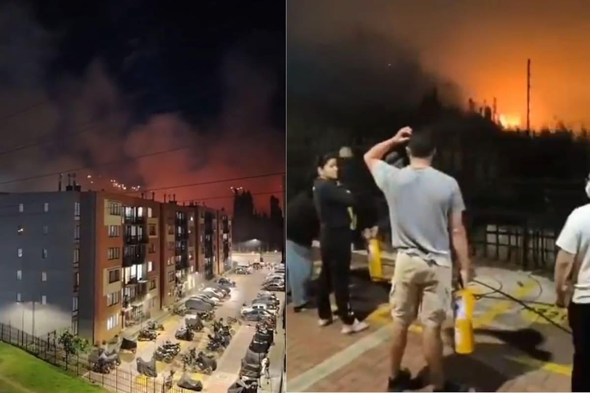 Incendio forestal en Soacha obliga a evacuar viviendas por avance de las llamas. | Fotos: Captura tomada de Video.