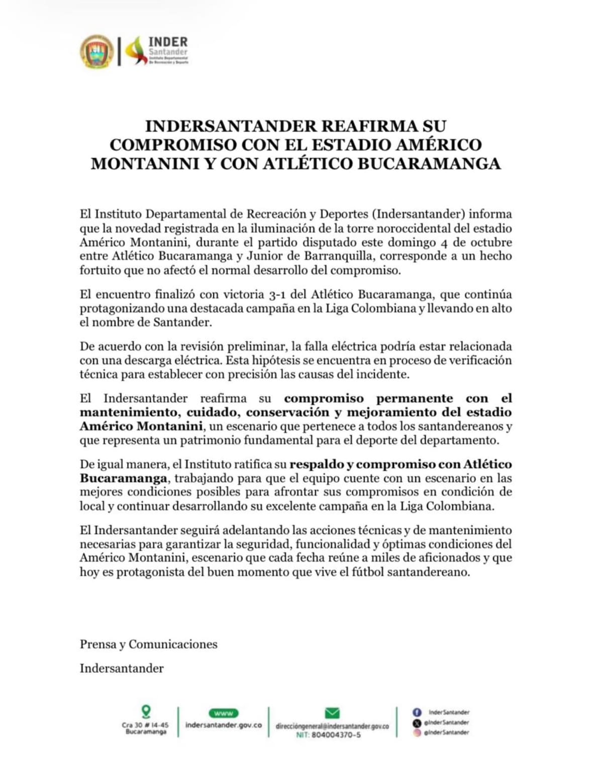 Indersantander anunció revisión técnica