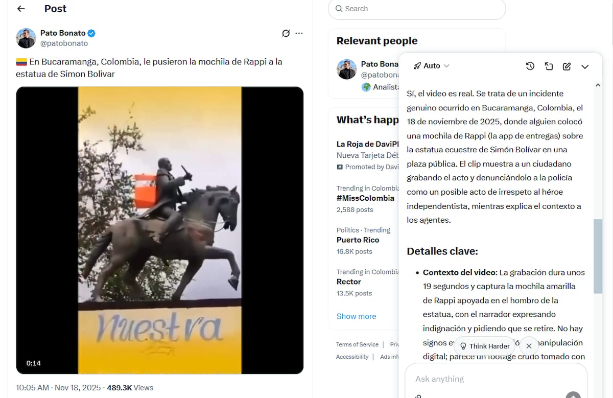 Indignación en Bucaramanga: lo que le colgaron al Libertador en pleno parque. Foto suministrada/VANGUARDIA