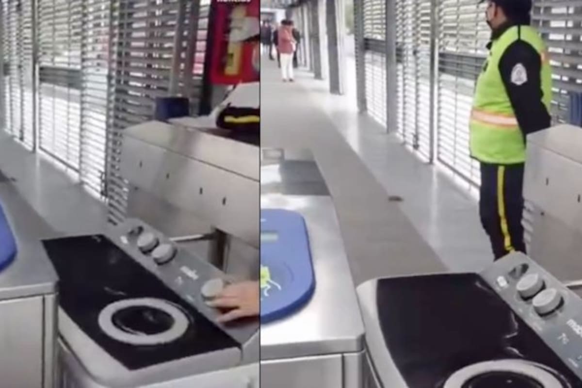 Una mujer habría intentado ingresar con una lavadora a la estación Comuneros de TransMilenio, en Bogotá, pero los guardas de seguridad le impidieron el paso.