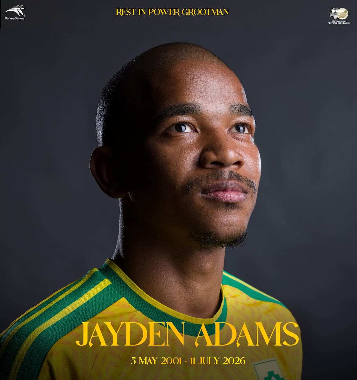 El fútbol sudafricano lamenta el repentino fallecimiento de Jayden Adams. Foto: Selección de Sudáfrica.