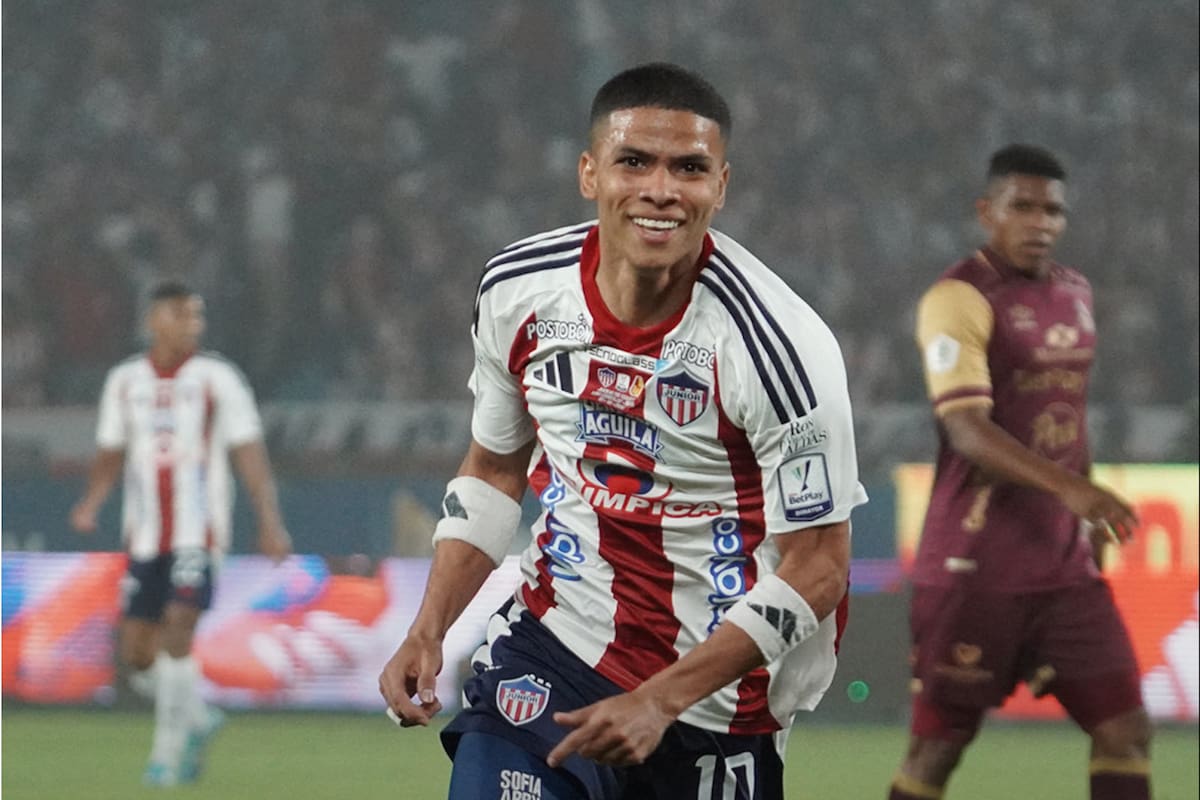 José Enamorado celebra uno de los goles anotados por Junior frente al Deportes Tolima, en partido por la final de las Liga BetPlay jugado en el estadio Roberto Meléndez.//Cortesía @JuniorClubSA.