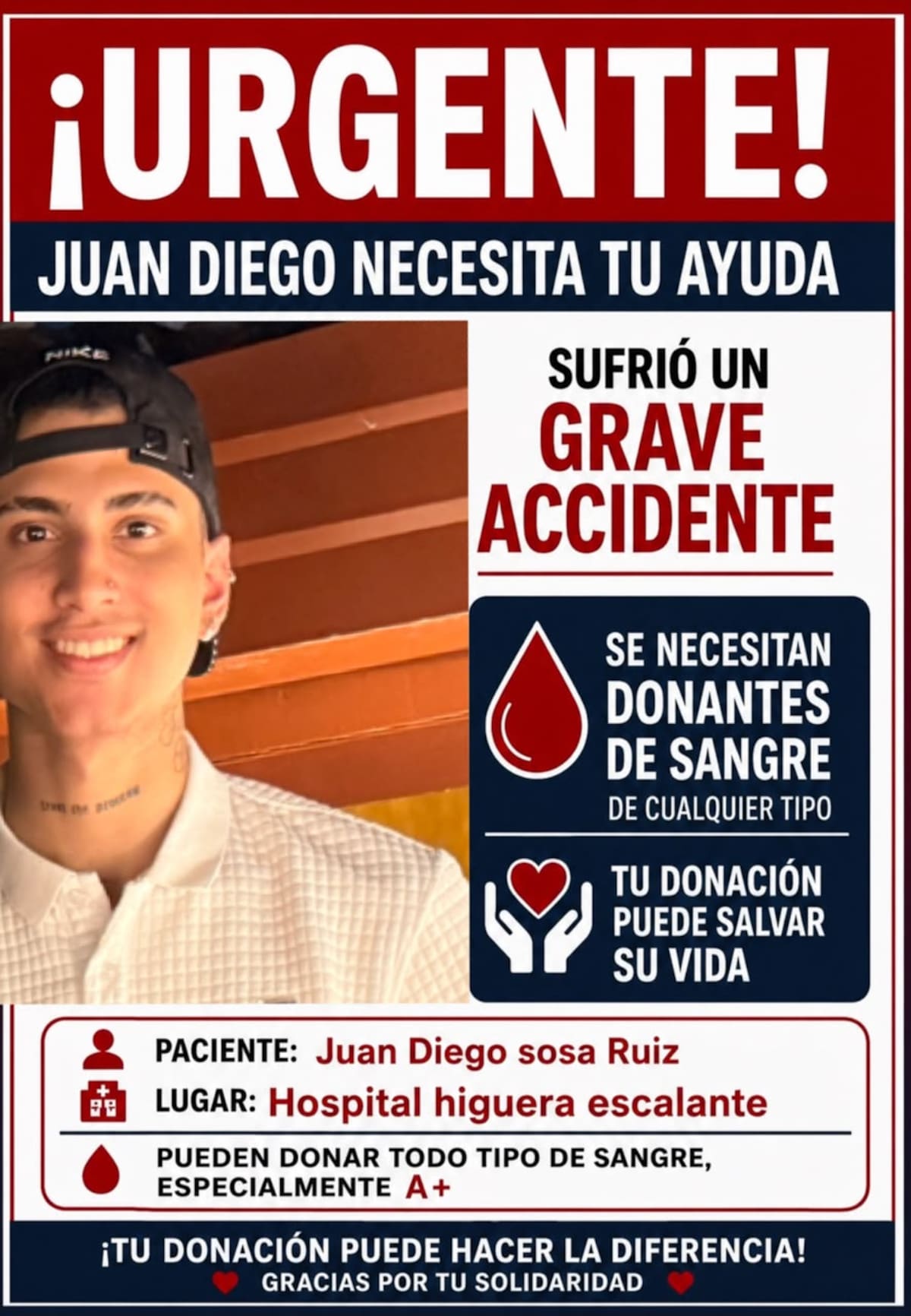 Juan Diego Sosa Ruiz tiene 20 años.
