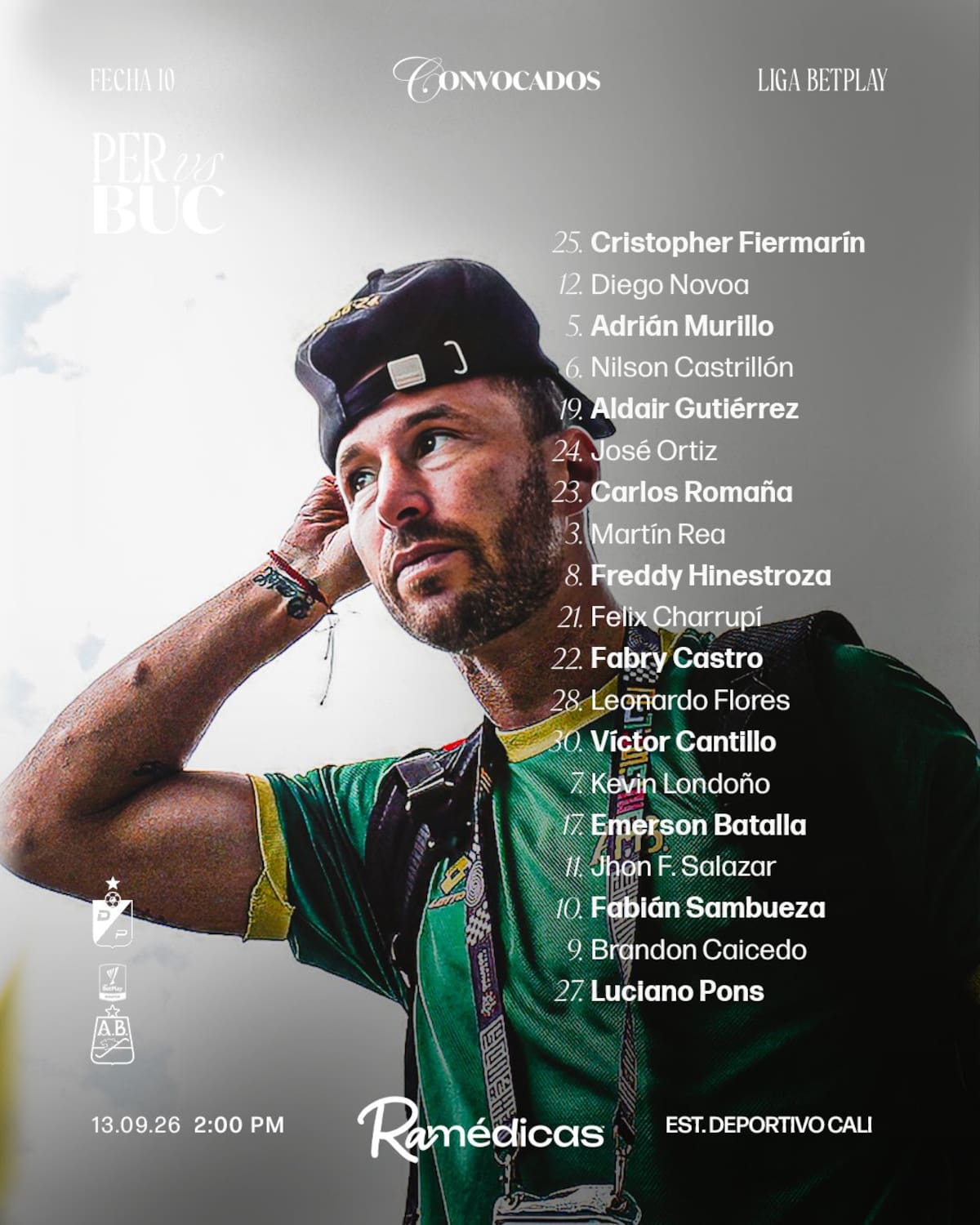 Jugadores convocados por el profesor Pablo Peirano para enfrentar esta tarde a Deportivo Pereira en Cali. Foto: Atlético Bucaramanga