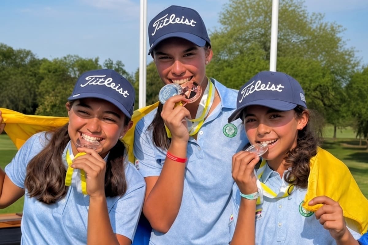 La golfista santandereana Juliana Ortiz (izquierda) brilló el Campeonato Sudamericano Prejuvenil, donde logró el segundo puesto por equipos damas y el séptimo en individual. Foto: Fedegolf.